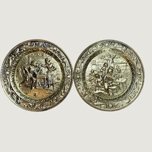 Peerage Brass Wall Plates Set 2 Unisex 9.5in Gold Good Tavern Scene England